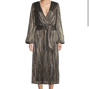 Rebecca Vallance Bellagio Metallic Midi Wrap Dress